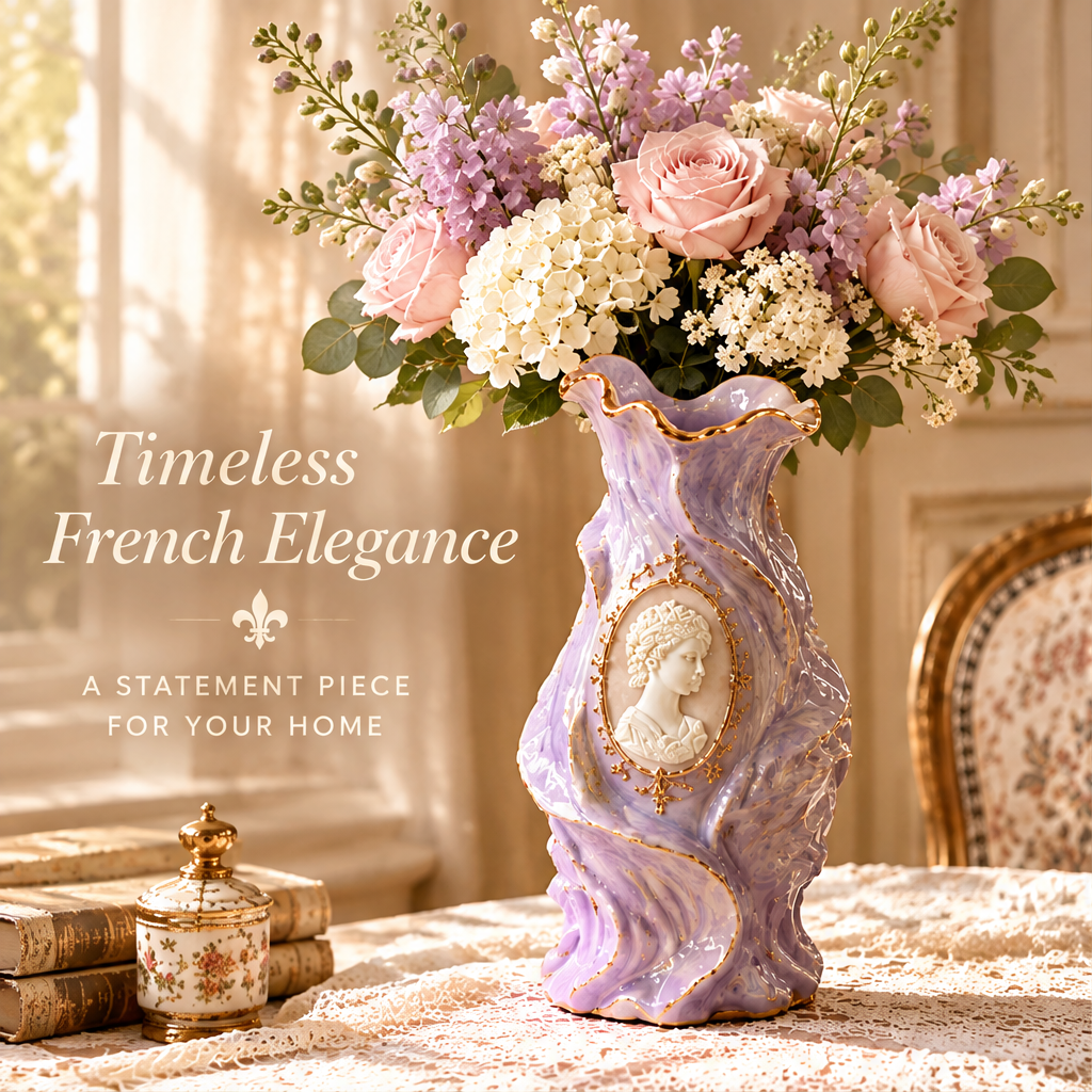 KINTURU Lavender Marble Wave Ceramic Cameo Portrait Vase