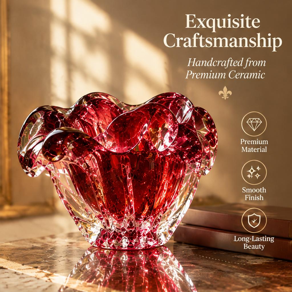 KINTURU Amber Red Pierced Globe Art Glass Vase