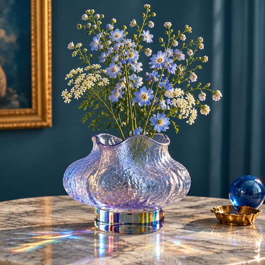 KINTURU Iridescent Textured Glass Vase Crystal Base