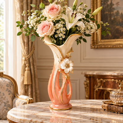 KINTURU Blush Pink Gold-Trim Lattice Ceramic Flower Vase