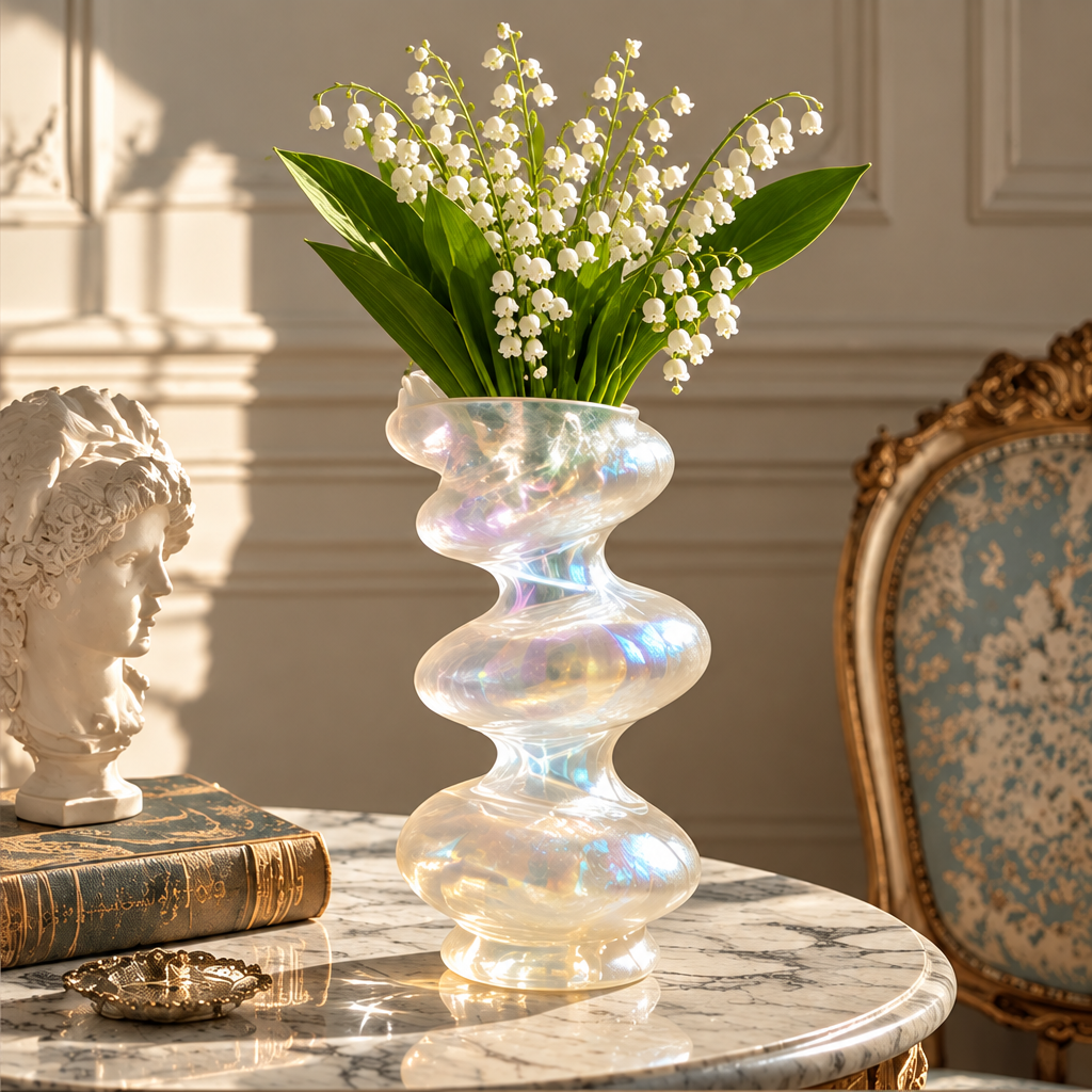 KINTURU Pearl Iridescent Wave Art Glass Vase