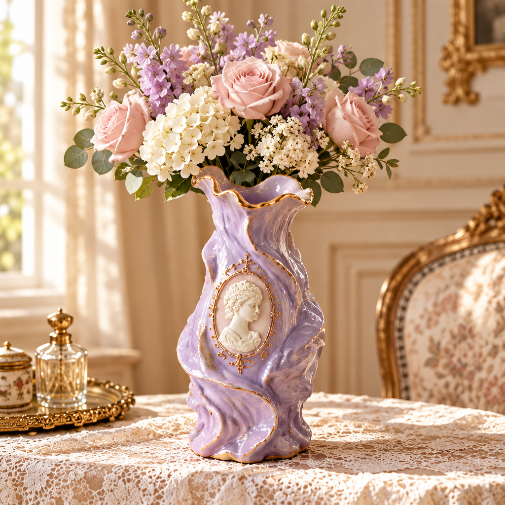 KINTURU Lavender Marble Wave Ceramic Cameo Portrait Vase