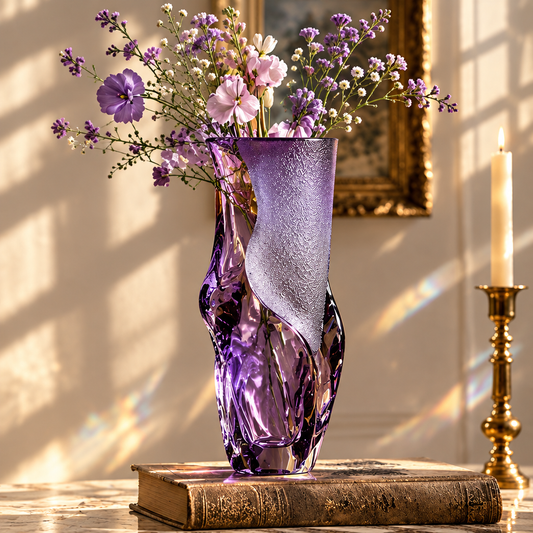 KINTURU Dual-Texture Twisted Purple Art Glass Vase