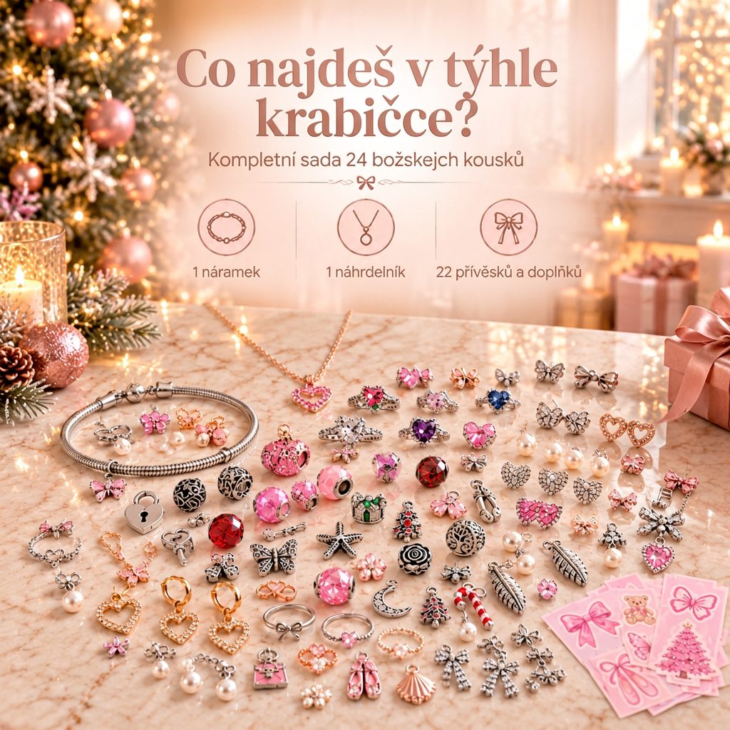 🎄 Vánoční adventní kalendář se šperky pro ženy 2026 👑– 24 dní plných překvapení: přívěsky, náramek a náhrdelník v dárkové sadě 💎