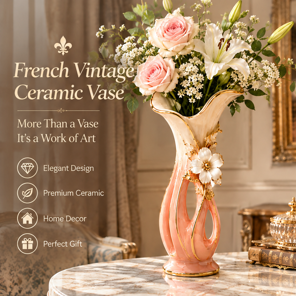 KINTURU Blush Pink Gold-Trim Lattice Ceramic Flower Vase