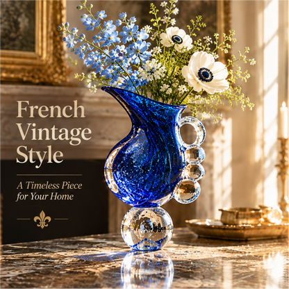 KINTURU Cobalt Blue Galaxy Art Glass Pitcher Vase