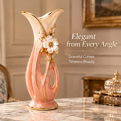 KINTURU Blush Pink Gold-Trim Lattice Ceramic Flower Vase