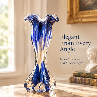 KINTURU French Blue Swirl Hand-Blown Glass Vase