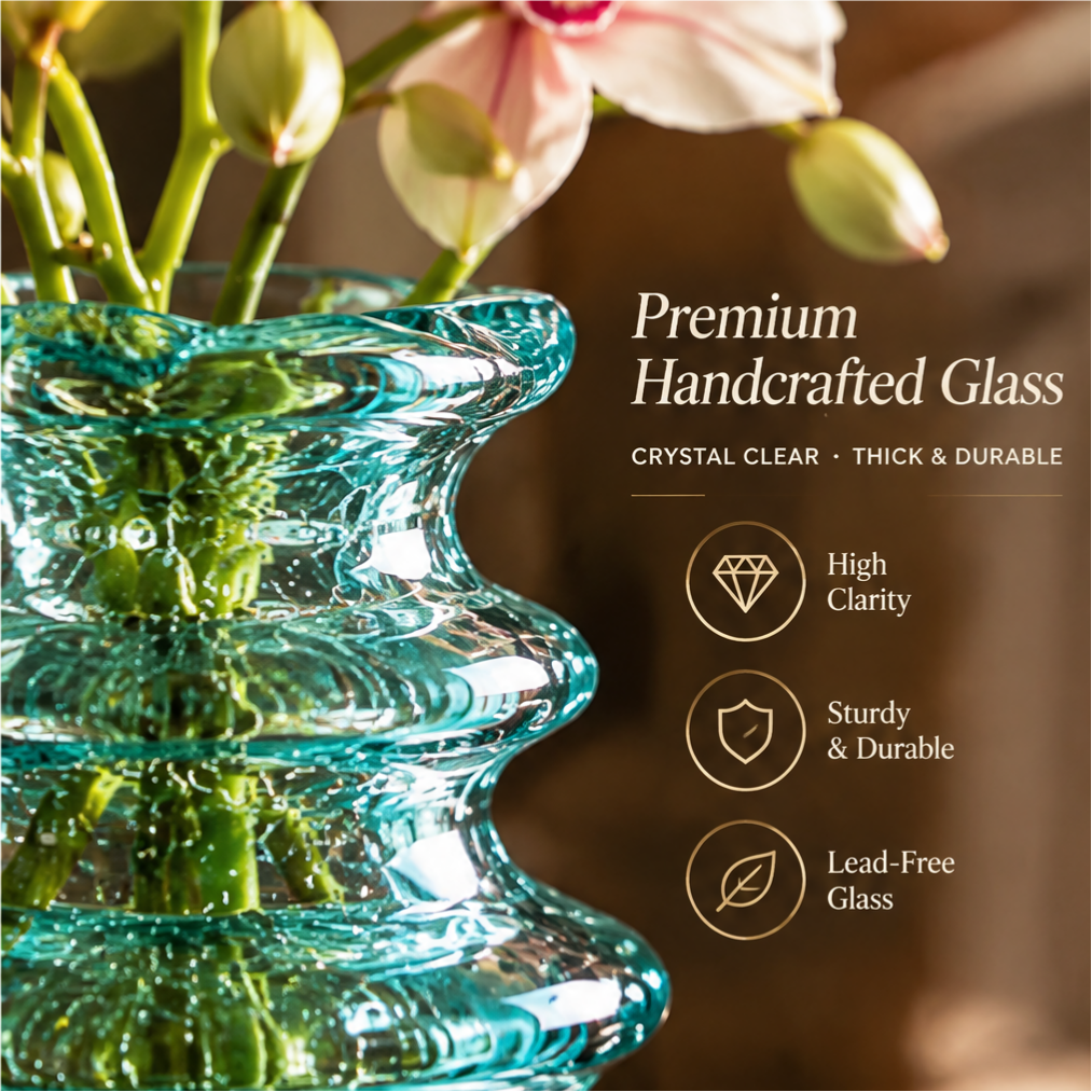KINTURU Teal Stacked Ring Wave Art Glass Vase