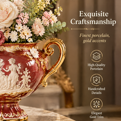 KINTURU Oxblood Red Twin-Handle Classical Scene Ceramic Urn Vase