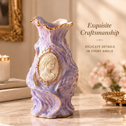 KINTURU Lavender Marble Wave Ceramic Cameo Portrait Vase