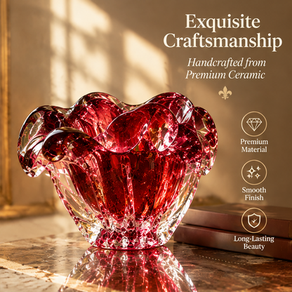 KINTURU Amber Red Pierced Globe Art Glass Vase