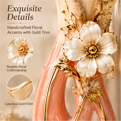 KINTURU Blush Pink Gold-Trim Lattice Ceramic Flower Vase
