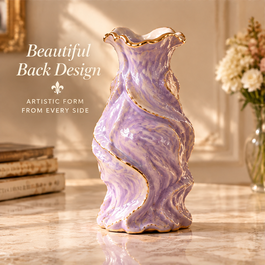 KINTURU Lavender Marble Wave Ceramic Cameo Portrait Vase
