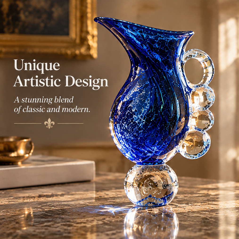 KINTURU Cobalt Blue Galaxy Art Glass Pitcher Vase