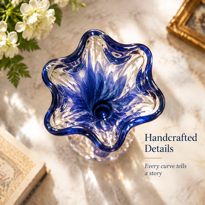 KINTURU French Blue Swirl Hand-Blown Glass Vase