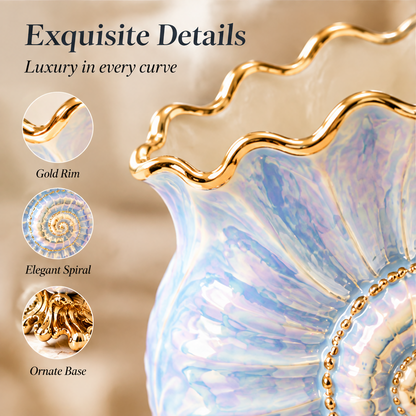 KINTURU Iridescent Nautilus Shell Ceramic Gold Base Vase