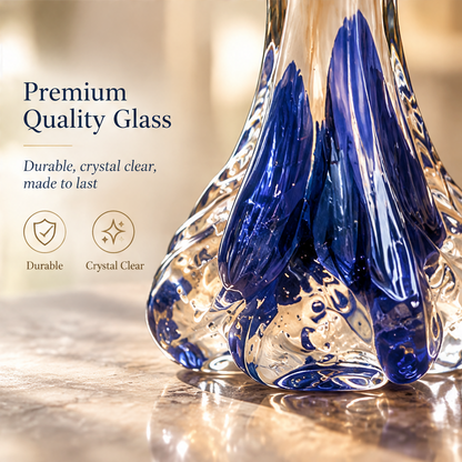 KINTURU French Blue Swirl Hand-Blown Glass Vase