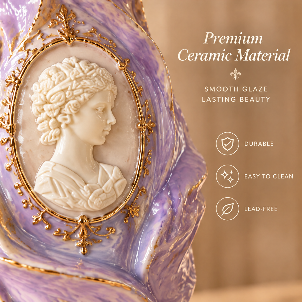 KINTURU Lavender Marble Wave Ceramic Cameo Portrait Vase