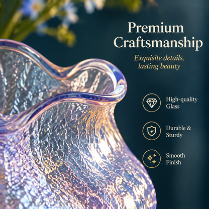 KINTURU Iridescent Textured Glass Vase Crystal Base