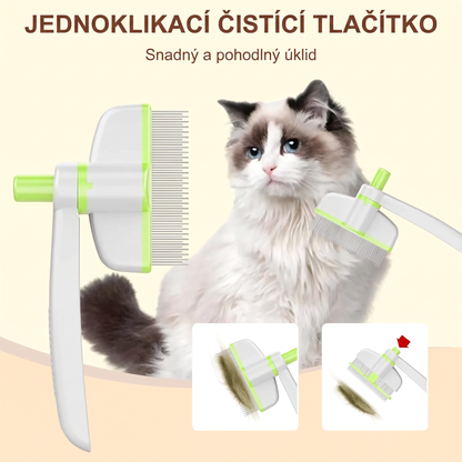 🐾 Otočný hřeben na srst pro psa a kočku s tlačítkem pro uvolnění chlupů a flexibilní hlavicí – Samočišticí kartáč na vyčesávání podsady ✨