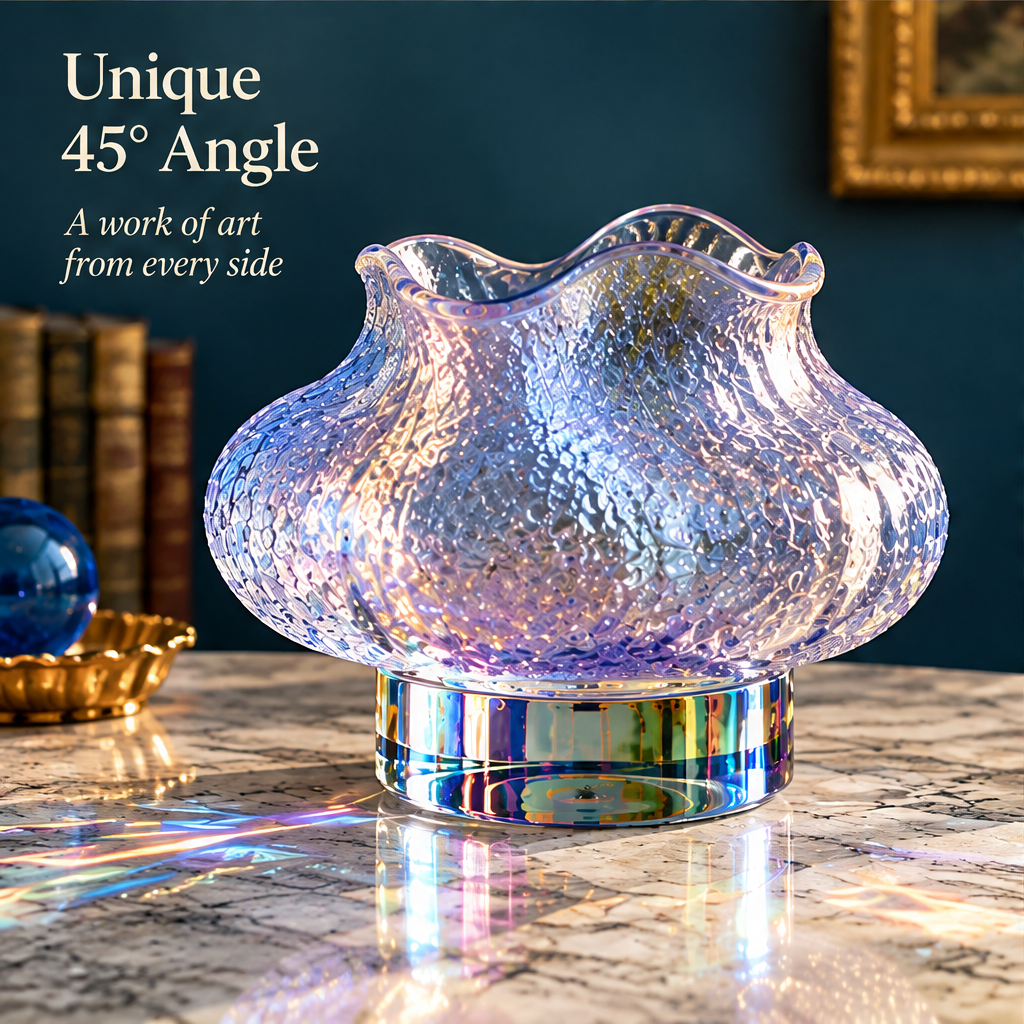 KINTURU Iridescent Textured Glass Vase Crystal Base