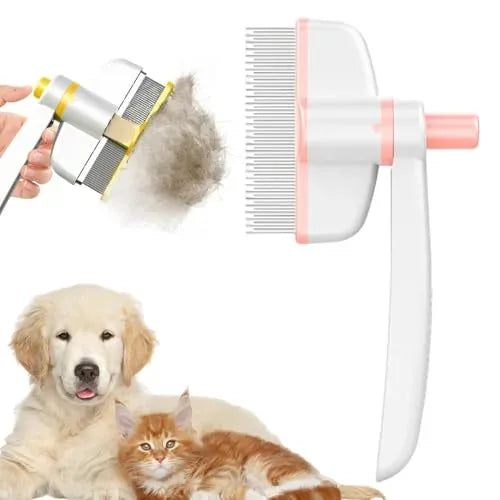 🐾 Otočný hřeben na srst pro psa a kočku s tlačítkem pro uvolnění chlupů a flexibilní hlavicí – Samočišticí kartáč na vyčesávání podsady ✨